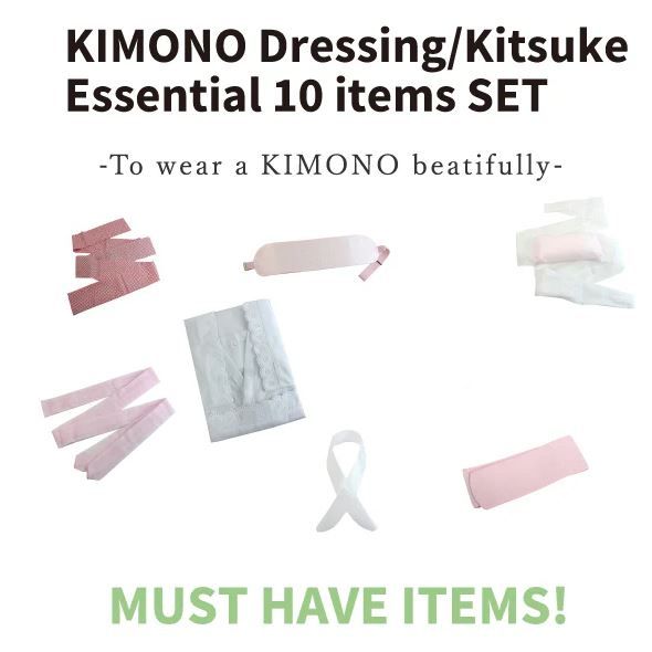 Authentic Women's Japanese Kimono Dressing Essential Set 10 Items, Size: M, L