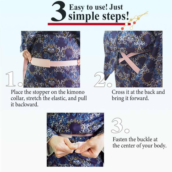 Japanese Kimono Korin Belt Koshi-Himo with Clips: Elastic Kimono Accessory, Size L