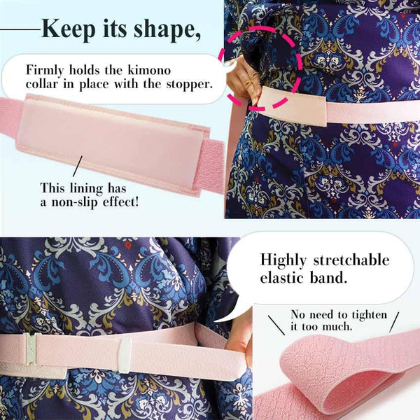 Japanese Kimono Korin Belt Koshi-Himo with Clips: Elastic Kimono Accessory, Size L