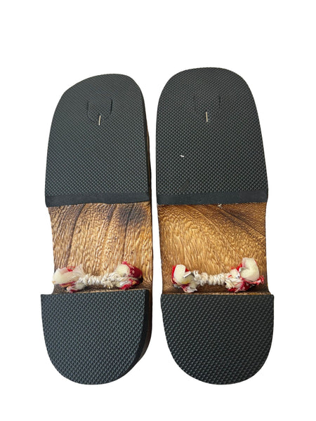 Japanese Women's Wooden Geta Sandals, Size 9-10.5, Floral Red Straps