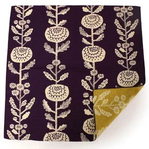 Japanese Traditional Reversible Furoshiki Wrapping cloth 41 in, Purple & Mustard Yellow with Chrysanthemum