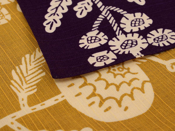 Japanese Traditional Reversible Furoshiki Wrapping cloth 41 in, Purple & Mustard Yellow with Chrysanthemum