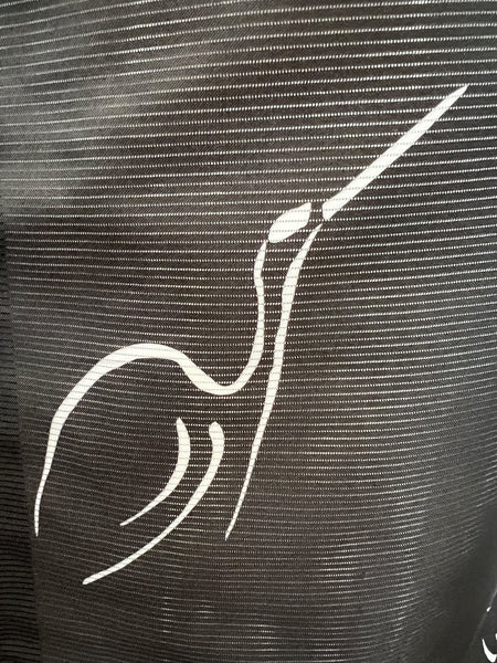 WASHABLE KIMONO, Crane, Black, Size: M / Japanese Traditional Women's Summer Kimono