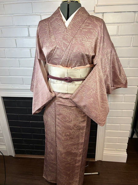 Rose Mauve Komon Kimono: Japanese Hitoe Summer Kimono, S-M