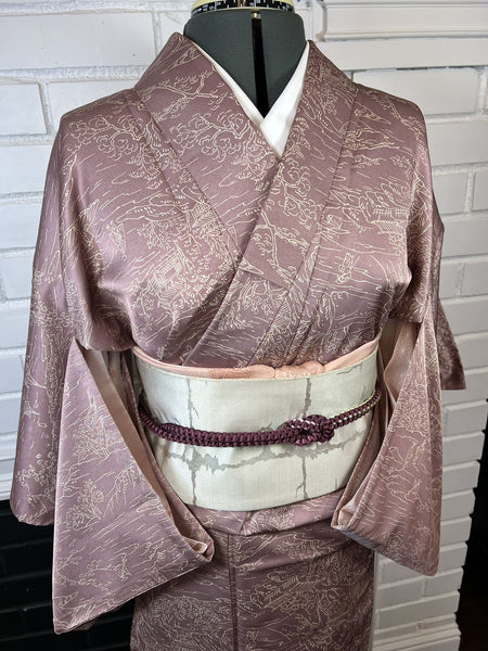 Rose Mauve Komon Kimono: Japanese Hitoe Summer Kimono, S-M