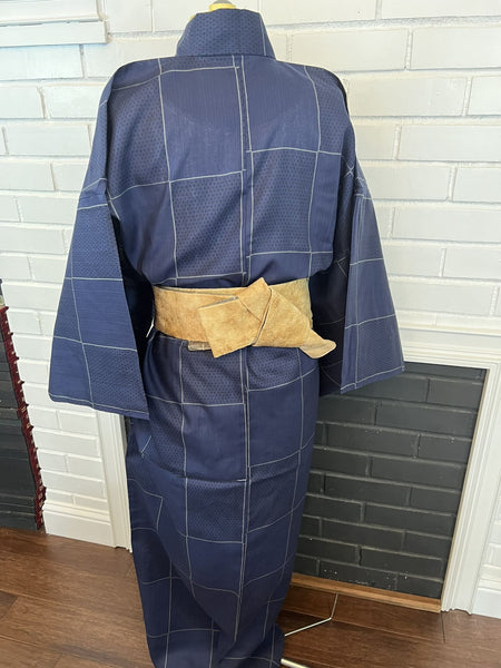 Japanese Men's YUKATA  / Traditional Navy blue with Lattice pattern, Size: LL