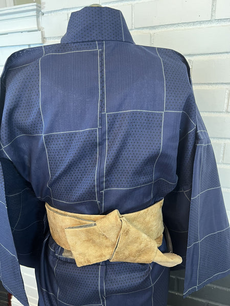 Japanese Men's YUKATA  / Traditional Navy blue with Lattice pattern, Size: LL