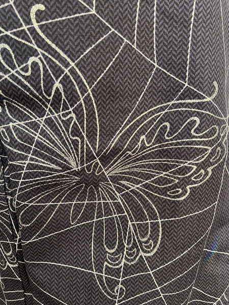 Japanese Men's YUKATA Full 3pc Set / Traditional Spider & Butterfly Yukata Size: L, Blue obi, Himo String