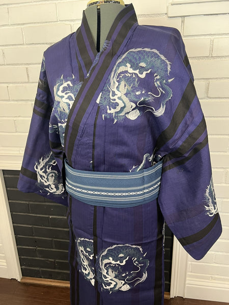 Men's Japanese Yukata Set: Navy Dragon Design, S-M