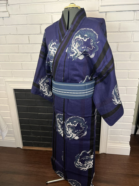 Men's Japanese Yukata Set: Navy Dragon Design, S-M