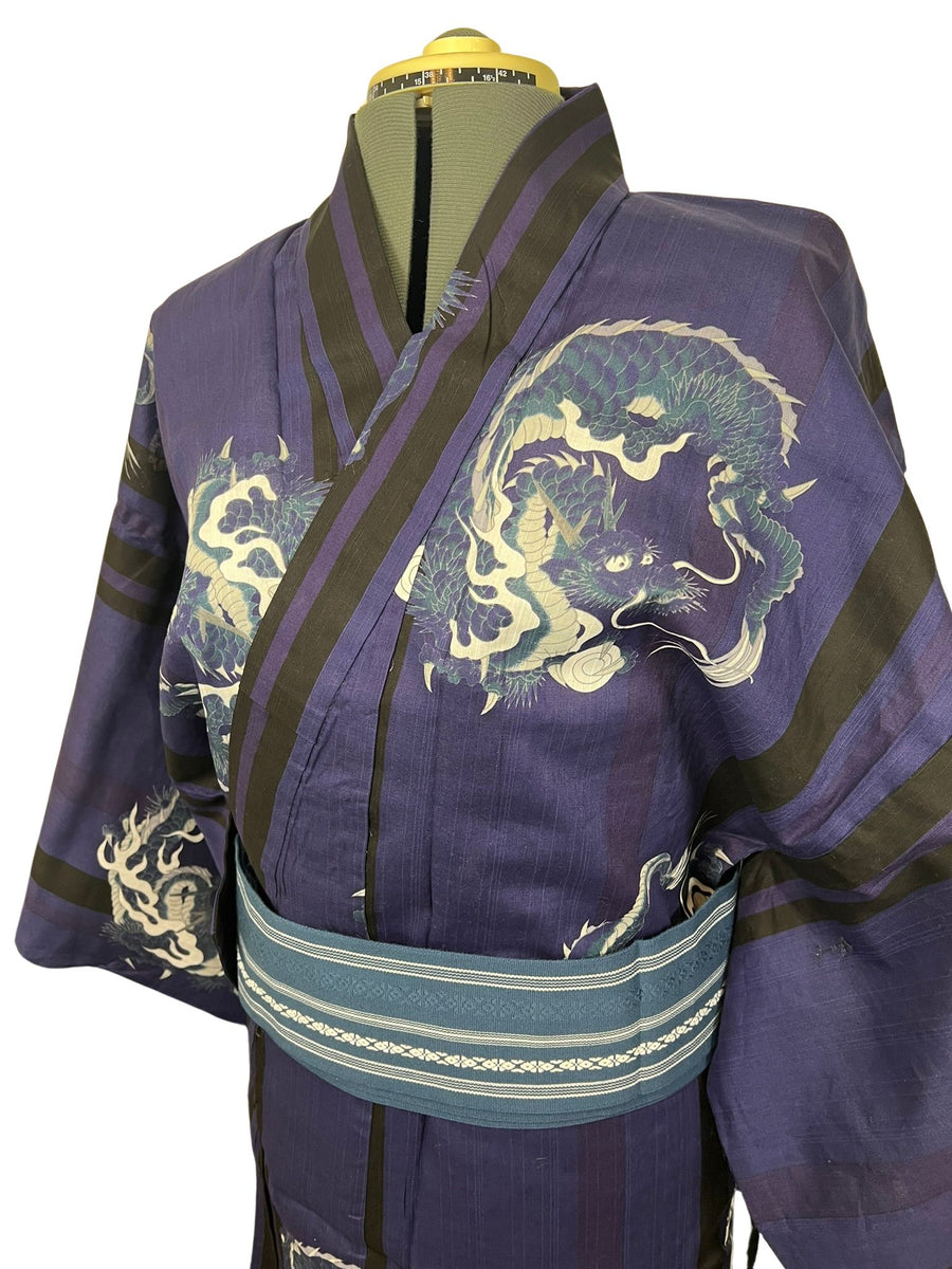 Men's Japanese Yukata Set: Navy Dragon Design, S-M – KIMONO HARVEST