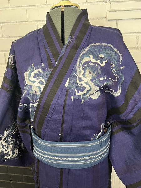 Men's Japanese Yukata Set: Navy Dragon Design, S-M