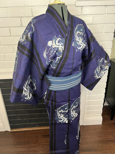 Men's Japanese Yukata Set: Navy Dragon Design, S-M