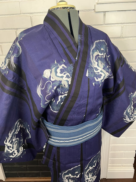 Men's Japanese Yukata Set: Navy Dragon Design, S-M