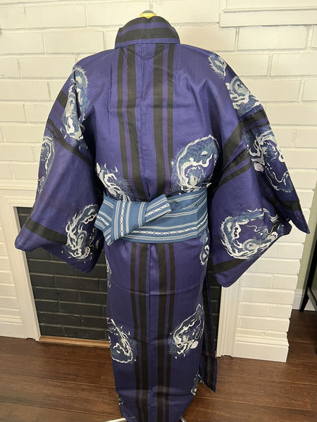 Men's Japanese Yukata Set: Navy Dragon Design, S-M