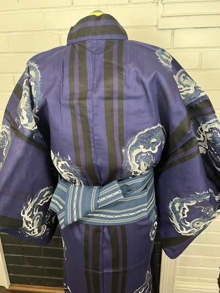 Men's Japanese Yukata Set: Navy Dragon Design, S-M