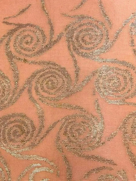 Japanese Vintage Silk Nagoya Obi: Dusty Pink Kimono Belt with Silver Swirls