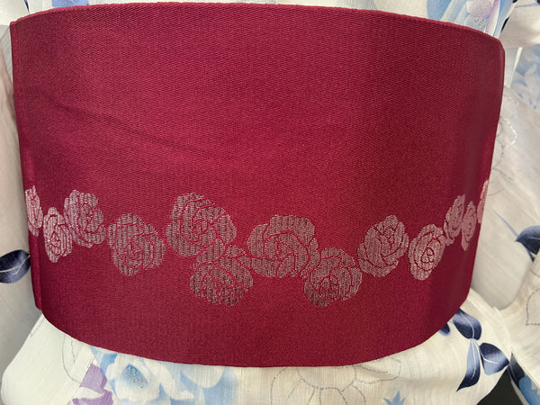 Floral Yukata & Obi Set: Japanese Cotton Kimono with Glitter Roses