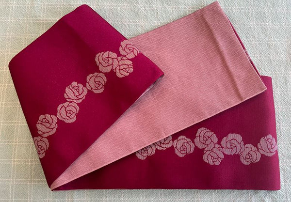 Floral Yukata & Obi Set: Japanese Cotton Kimono with Glitter Roses