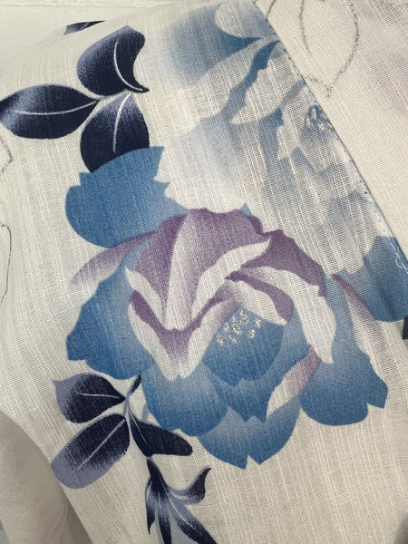 Floral Yukata & Obi Set: Japanese Cotton Kimono with Glitter Roses