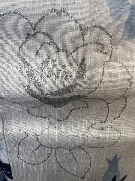 Floral Yukata & Obi Set: Japanese Cotton Kimono with Glitter Roses