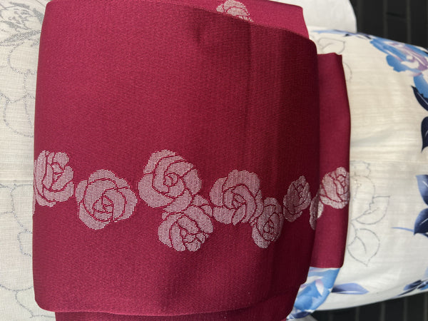 Floral Yukata & Obi Set: Japanese Cotton Kimono with Glitter Roses