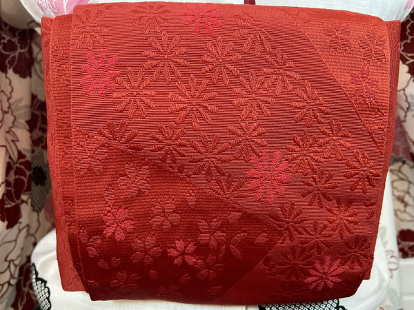 Peony Yukata & Obi Set: Japanese Cotton Kimono (Size M-L)