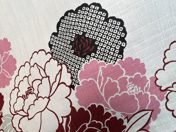 Peony Yukata & Obi Set: Japanese Cotton Kimono (Size M-L)