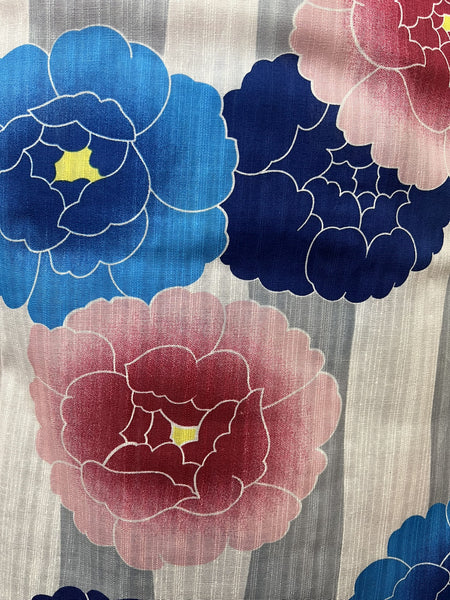 Peony Yukata & Obi Set: Japanese Cotton Kimono (Size M-L)