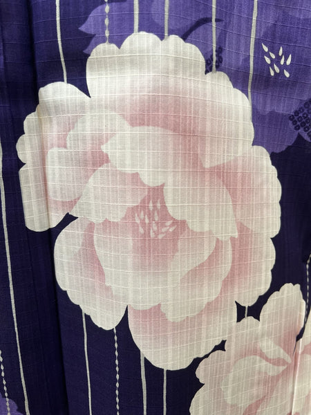 YUKATA and OBI 2 pc set, Size: M, Purple Floral Yukata & White Obi Set / Japanese Traditional Women's Yukata and Han-haba Obi