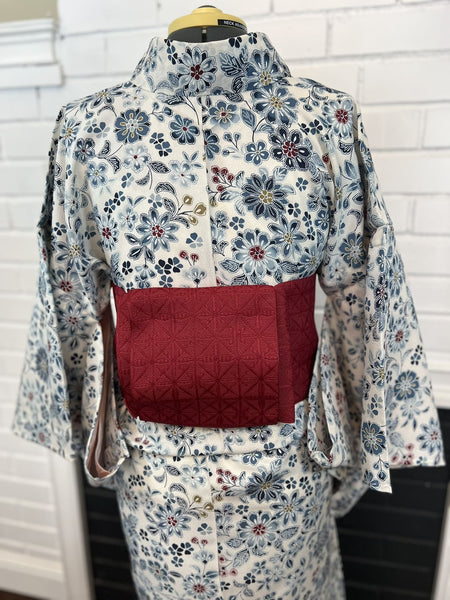 Japanese WASHABLE KIMONO, Blue Floral, Size: M / Traditional Women's Summer Kimono