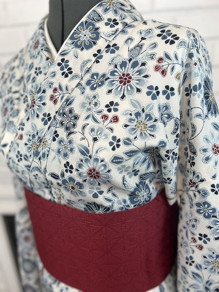 Japanese WASHABLE KIMONO, Blue Floral, Size: M / Traditional Women's Summer Kimono