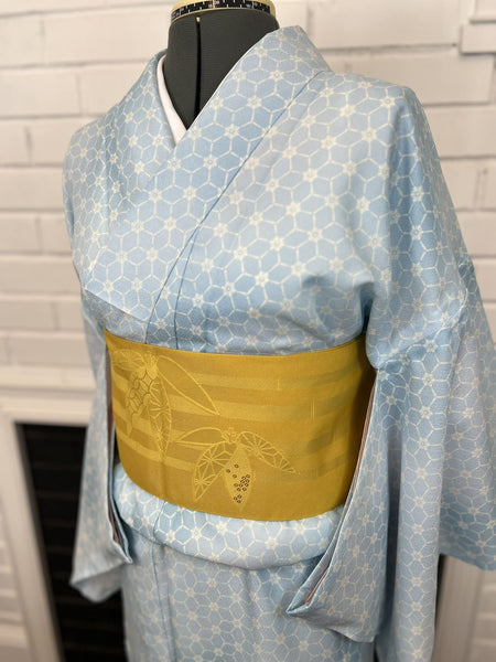 Washable Kimono & Obi Set: Modern Floral Japanese Komon (Size M-L)