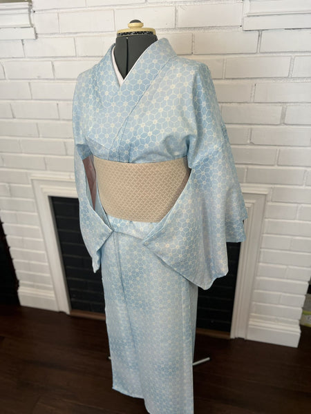 Washable Kimono & Obi Set: Modern Floral Japanese Komon (Size M-L)