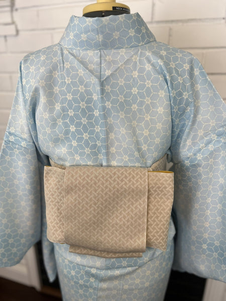 Washable Kimono & Obi Set: Modern Floral Japanese Komon (Size M-L)