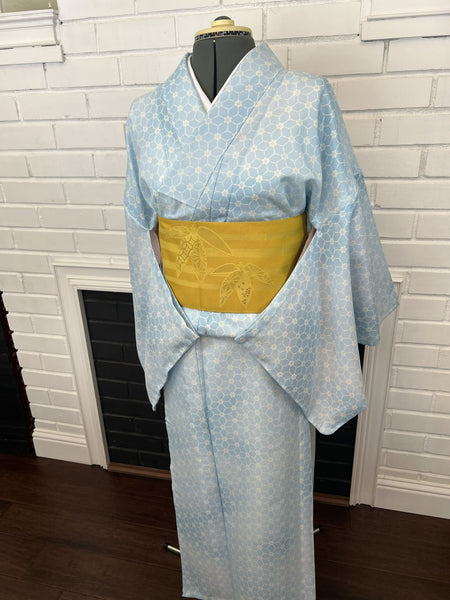 Washable Kimono & Obi Set: Modern Floral Japanese Komon (Size M-L)