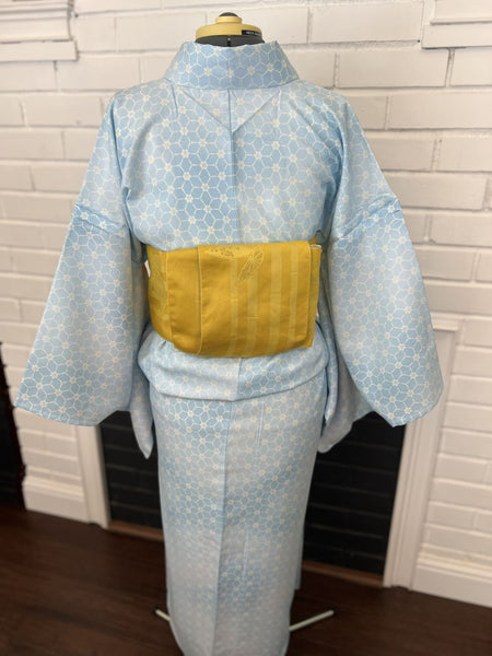Washable Kimono & Obi Set: Modern Floral Japanese Komon (Size M-L)