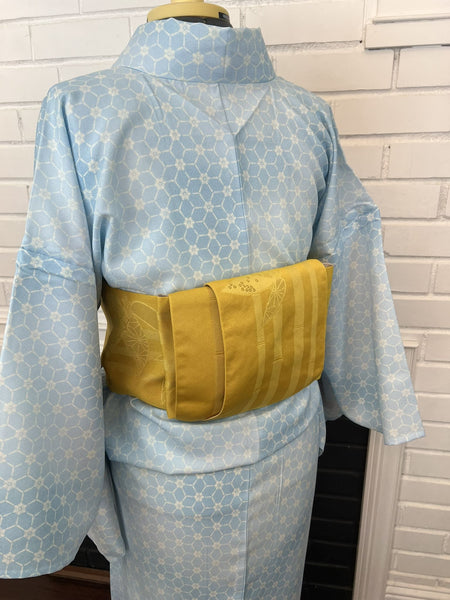 Washable Kimono & Obi Set: Modern Floral Japanese Komon (Size M-L)