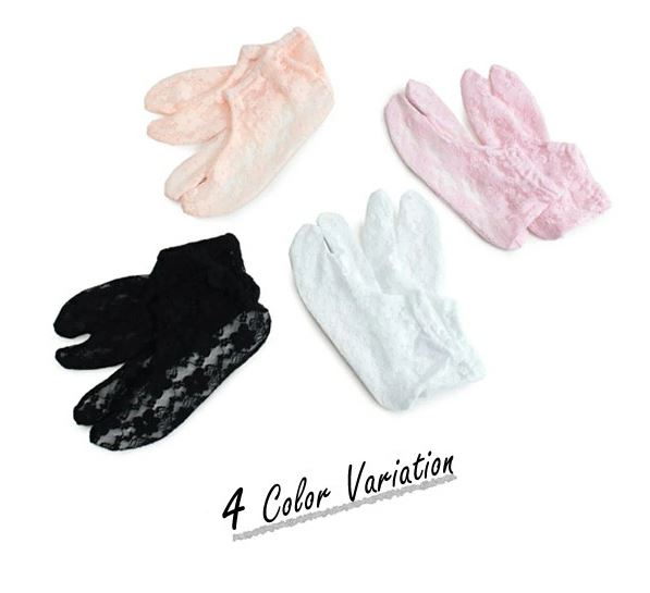 Japanese Women's Lace Stretch Tabi Socks / Size Free / 4 colors