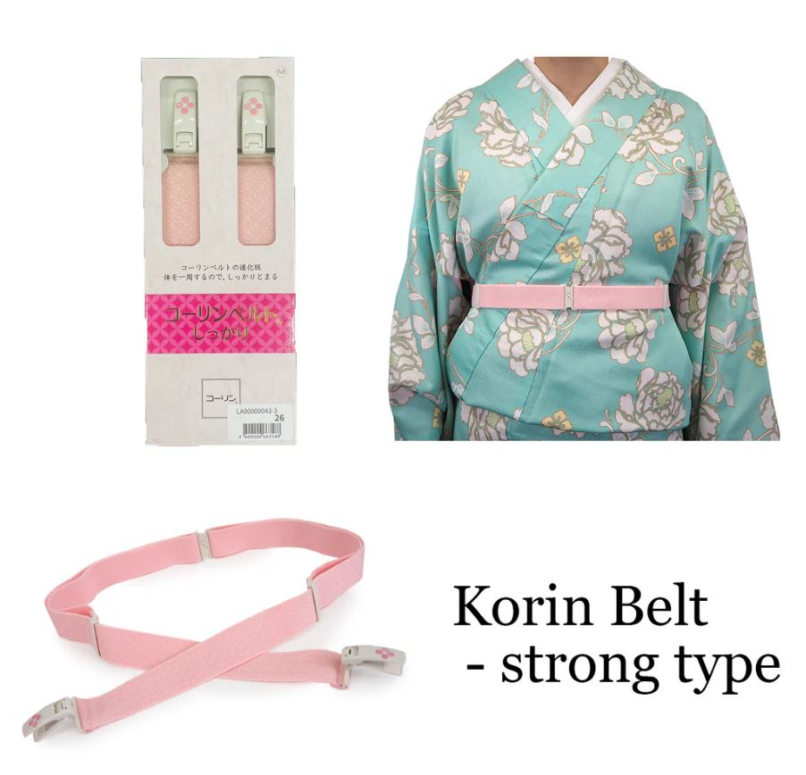 Japanese Women's Korin Belt [Strong type], Size L, Kimono Kitsuke Himo / Elastic Belt With Clips - Color: White or Light blue