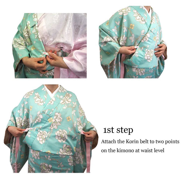 Japanese Women's Korin Belt [Strong type], Size L, Kimono Kitsuke Himo / Elastic Belt With Clips - Color: White or Light blue
