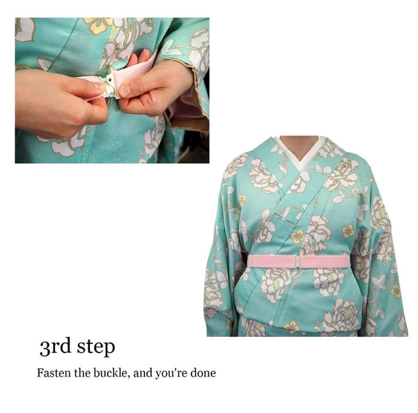 Japanese Women's Korin Belt [Strong type], Size L, Kimono Kitsuke Himo / Elastic Belt With Clips - Color: White or Light blue