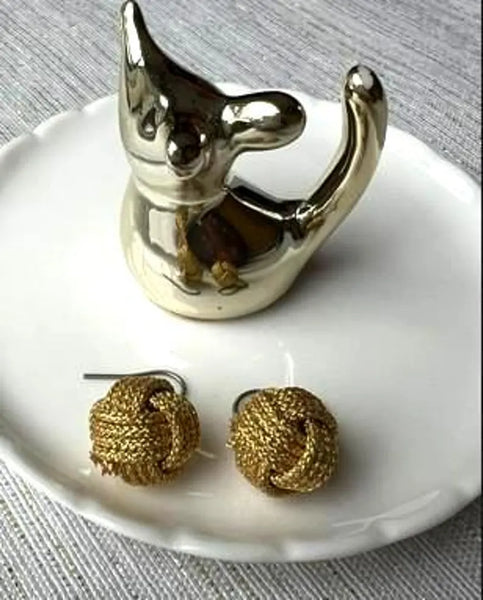 Handcrafted Japanese Silk Earrings –  Braided Gold Cord with Subtle Sparkle | Traditional Art Jewelry