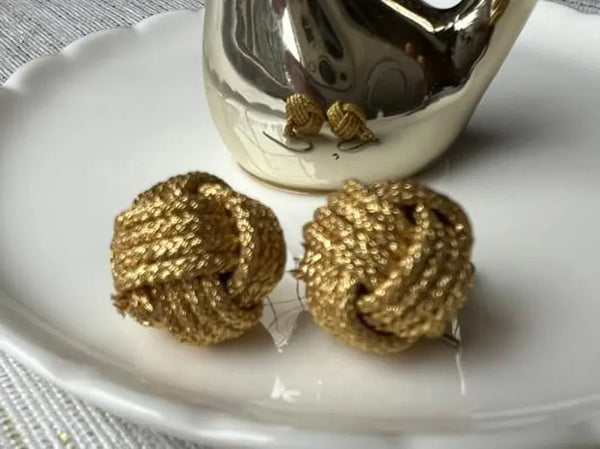 Handcrafted Japanese Silk Earrings –  Braided Gold Cord with Subtle Sparkle | Traditional Art Jewelry