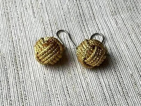 Handcrafted Japanese Silk Earrings –  Braided Gold Cord with Subtle Sparkle | Traditional Art Jewelry