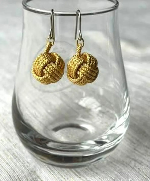 Handcrafted Japanese Silk Earrings –  Braided Gold Cord with Subtle Sparkle | Traditional Art Jewelry