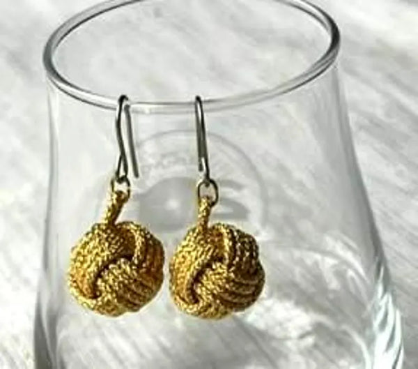 Handcrafted Japanese Silk Earrings –  Braided Gold Cord with Subtle Sparkle | Traditional Art Jewelry