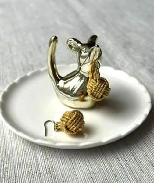 Handcrafted Japanese Silk Earrings –  Braided Gold Cord with Subtle Sparkle | Traditional Art Jewelry