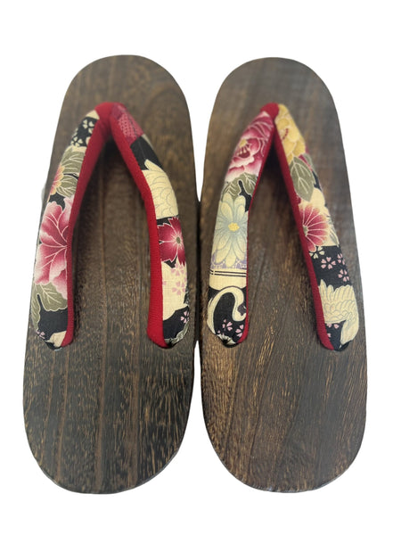 Japanese Women's Geta Sandals / Traditional Japanese flowers pattern, Size L