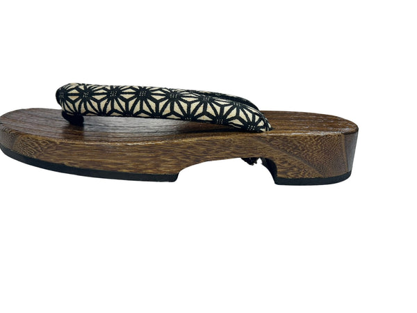 Japanese Women's Wooden Geta Sandals, Size 9–10.5 US / 25.5–26.5 cm, Traditional Asanoha Pattern Straps